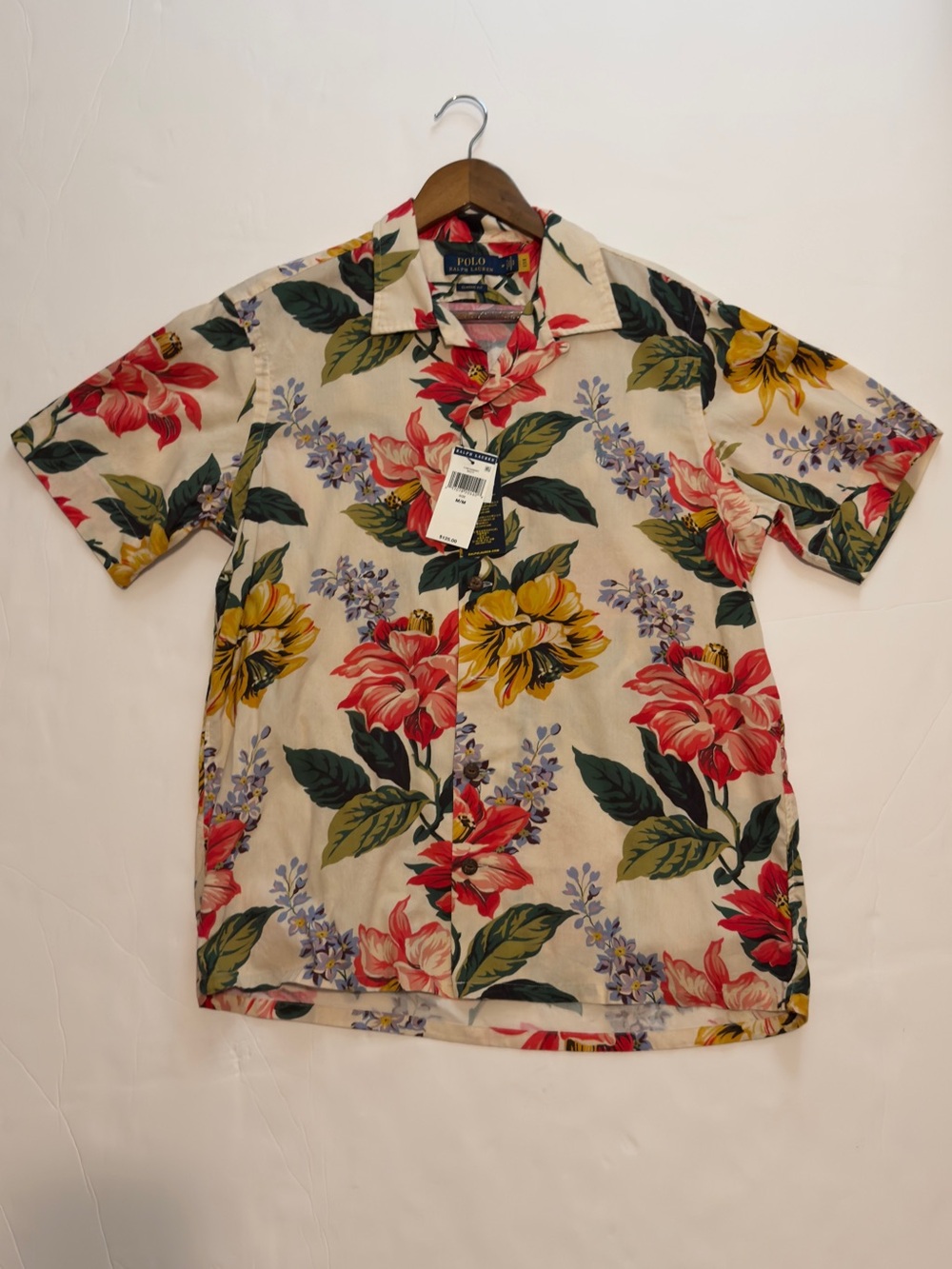 Polo by Ralph Lauren Cream Floral Camp Shirt with Red & Yellow Blooms